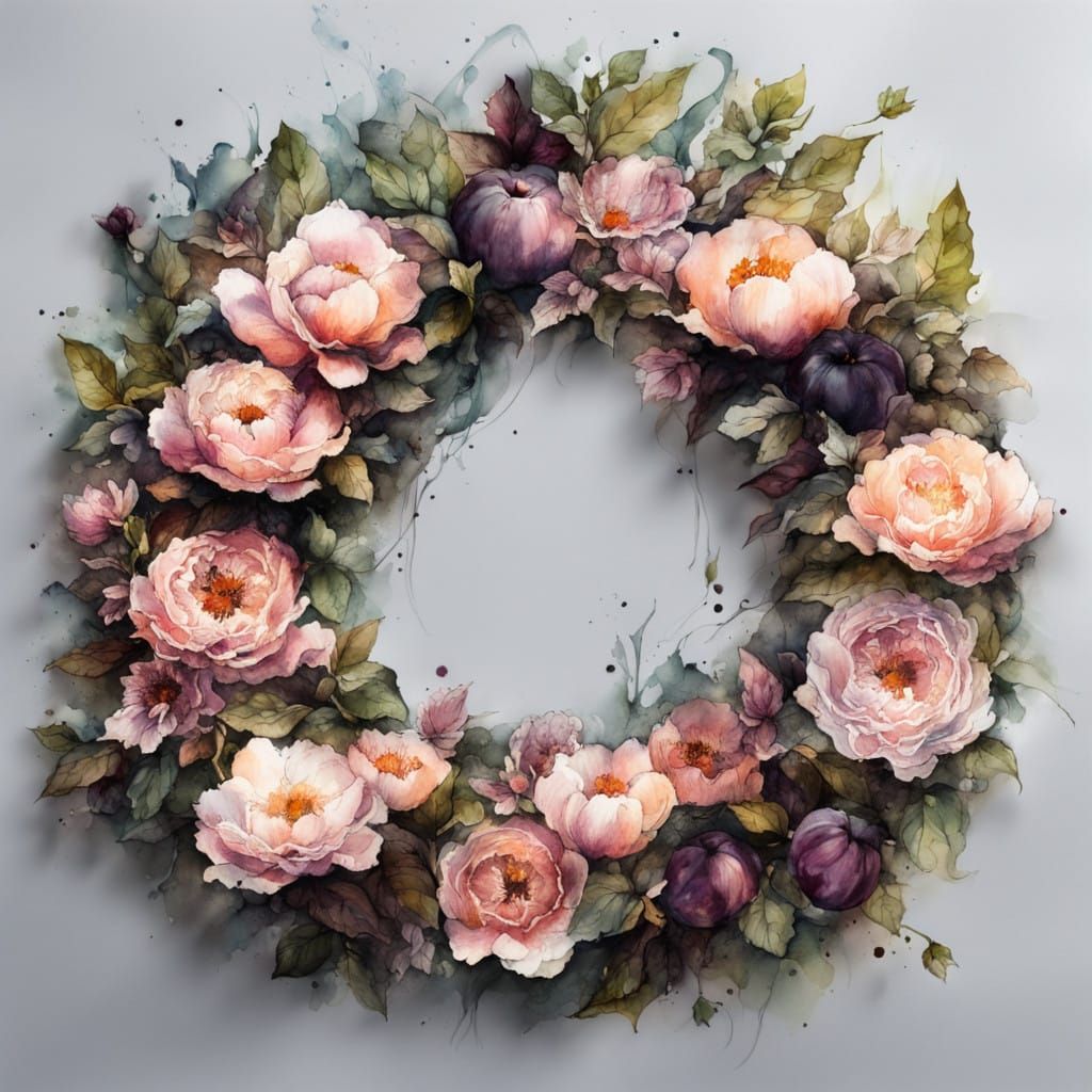 Surreal Floral Wreath in Hazy, Dreamlike Pastels