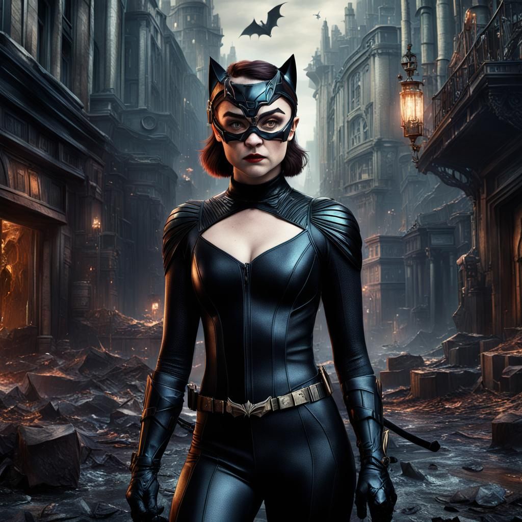 Catwoman Concept Art in Detailed Matte Painting Style