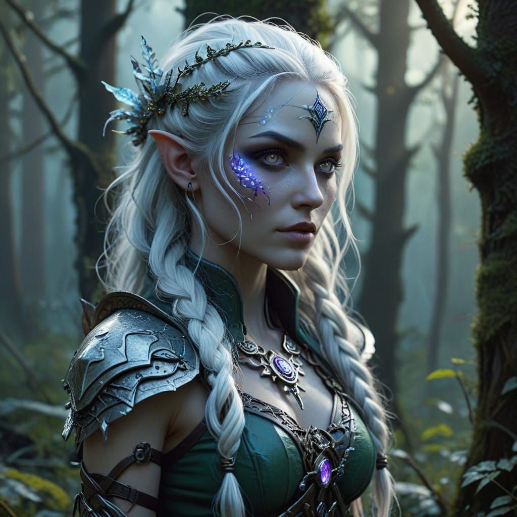 Mystical Dark Elf Ranger in an Enchanted Forest
