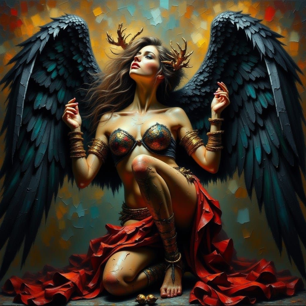 Angel in Dark Majesty, Impasto Painting