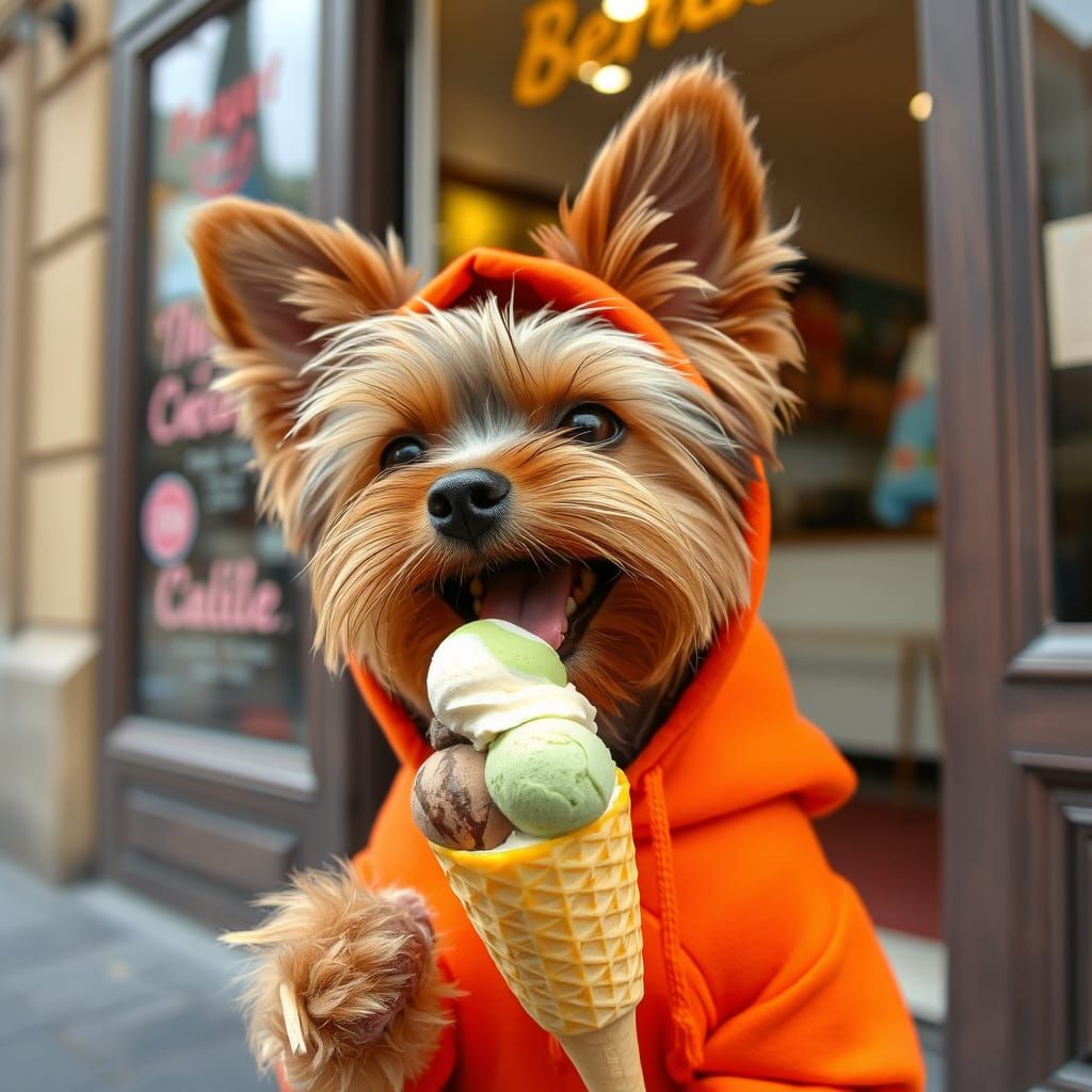 Yorkie in Old Prague Ice Cream Shop