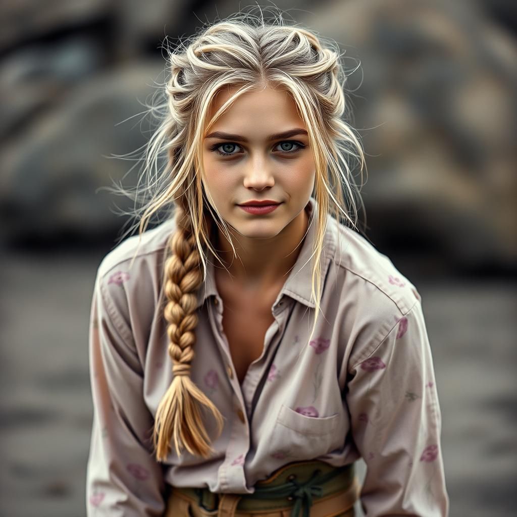 Teenage Woman with Mischievous Gaze in Cinematic Style