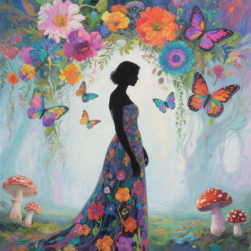 Ethereal Woman with Flowers, in Surreal Style