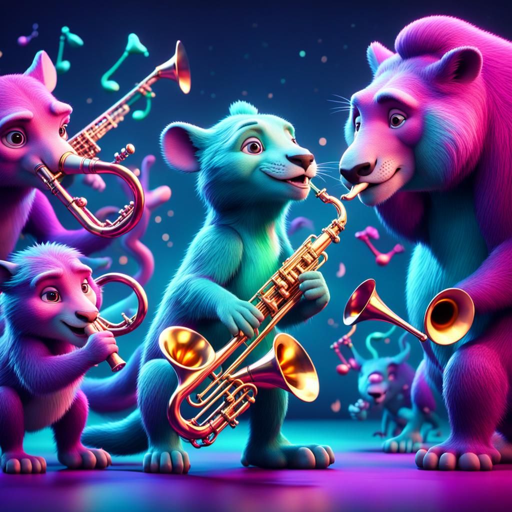 Animals Playing Instruments in Vibrant 3D Concept Art