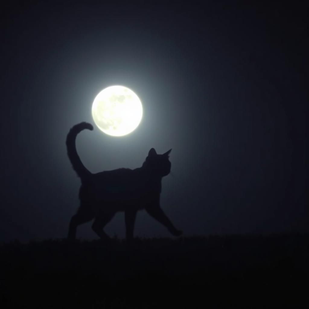 Black Cat Crossing Before a Mystical Full Moon