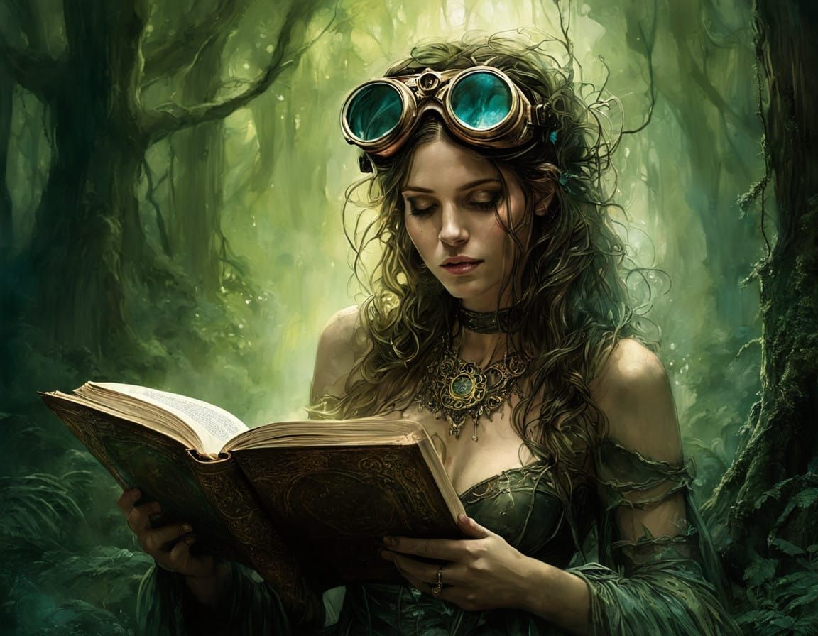 Mystical Fairy Reads Ancient Tomes in Enchanted Forest