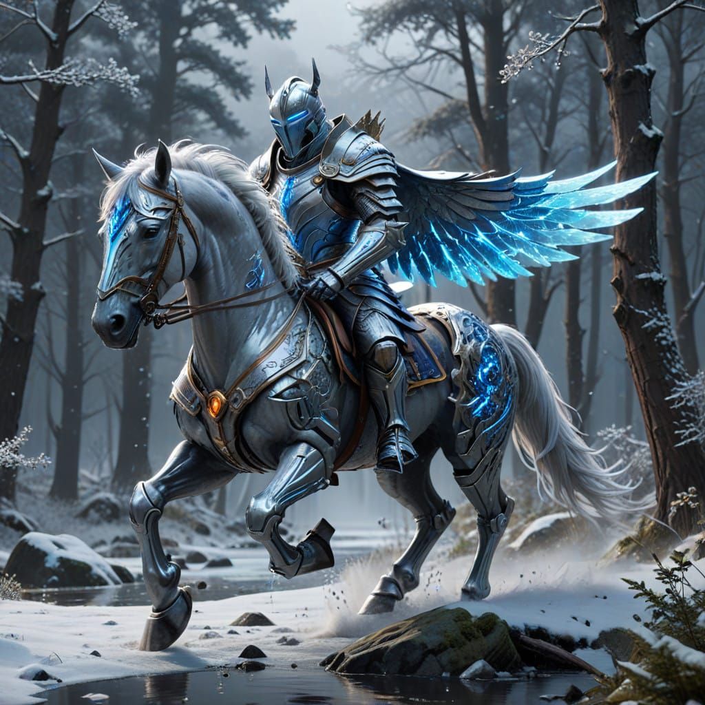 Futuristic Frost Knight Rides into the Blizzard