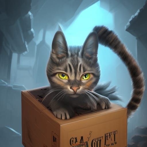 Cat Playing with Cardboard Box: Detailed Matte Painting