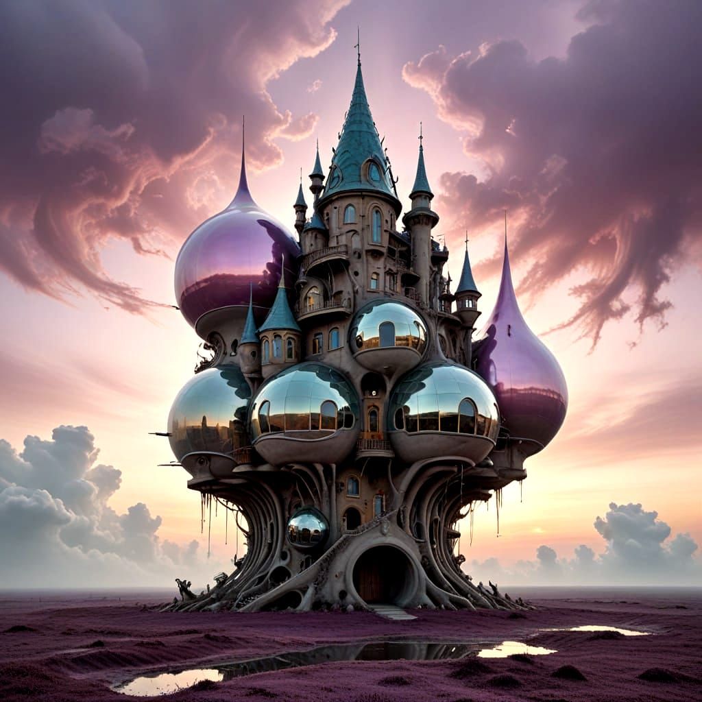 Dreamlike Biomorphic House in Surrealist Style