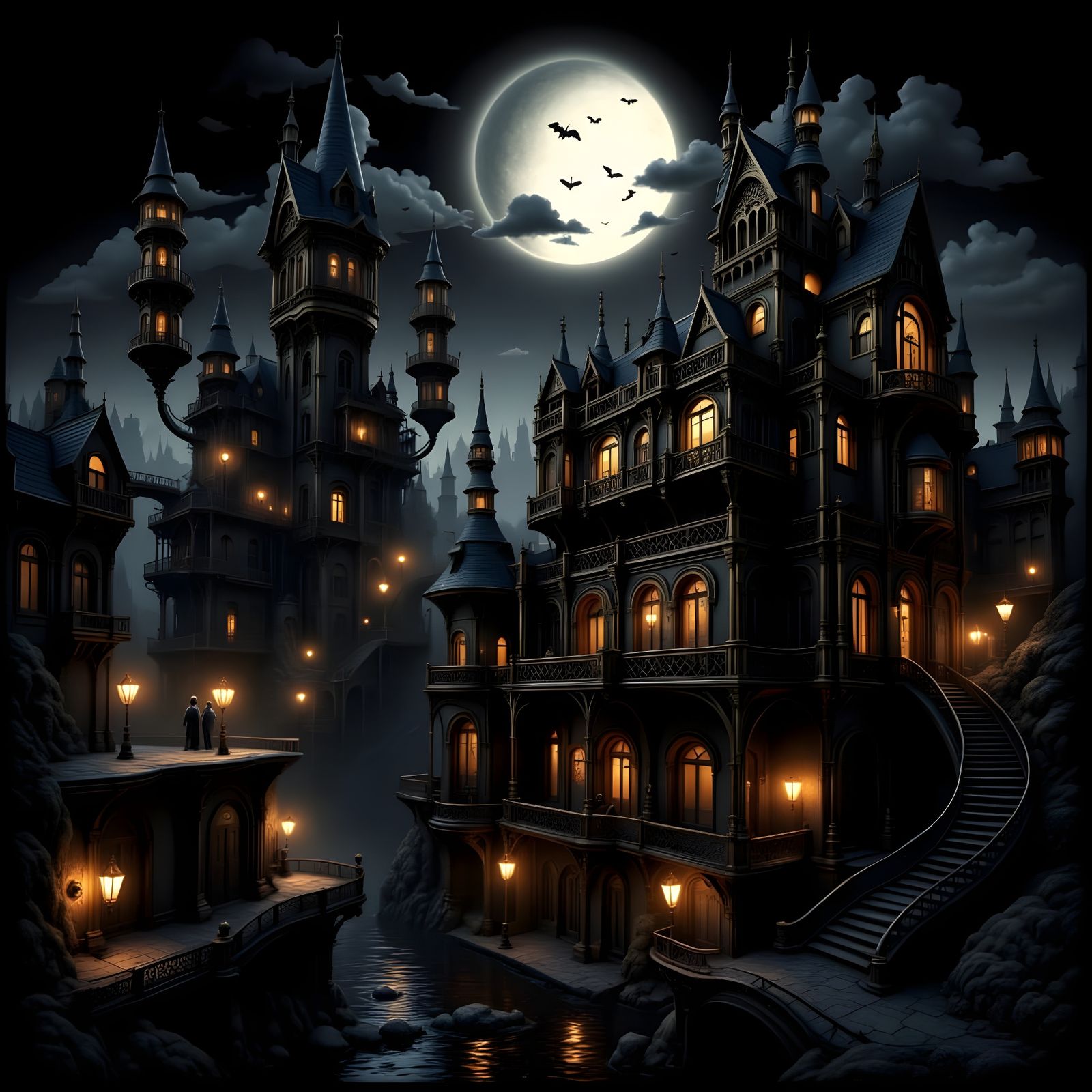 Steampunk Gothic Castle City on Cliffs