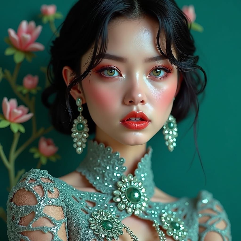 Mysterious Goth Woman with Piercing Green Eyes