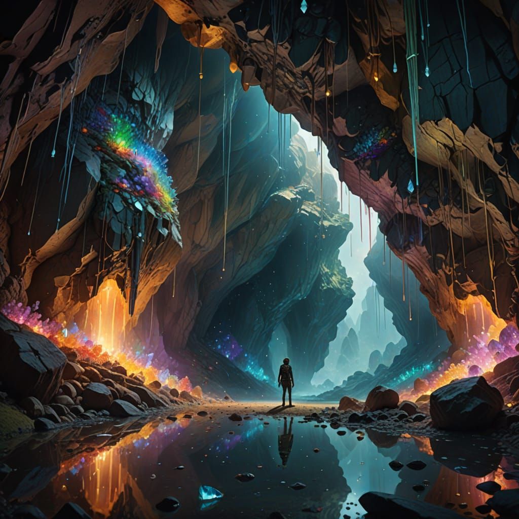 Vibrant Rainbow Cave Illuminated by Iridescent Crystals