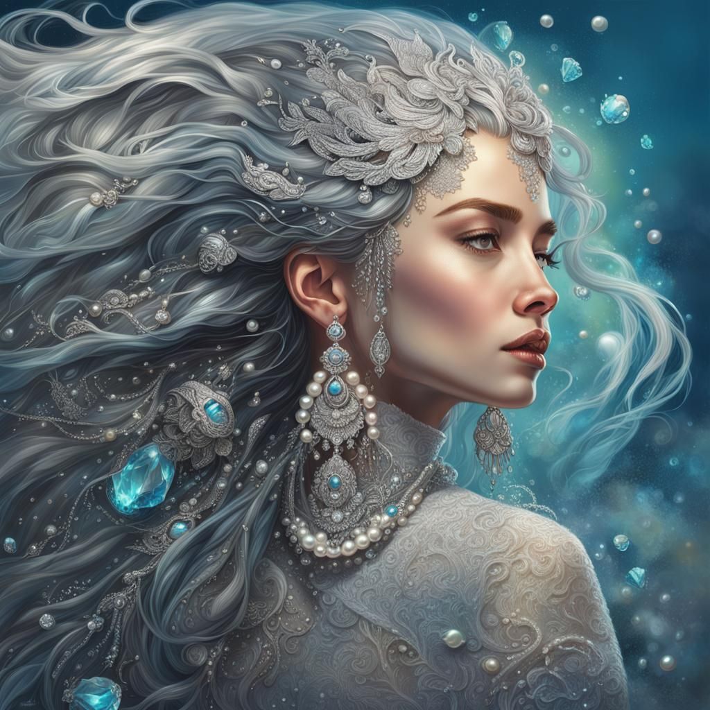 Hyperrealistic Mermaid Brushing Hair, Detailed Concept Art