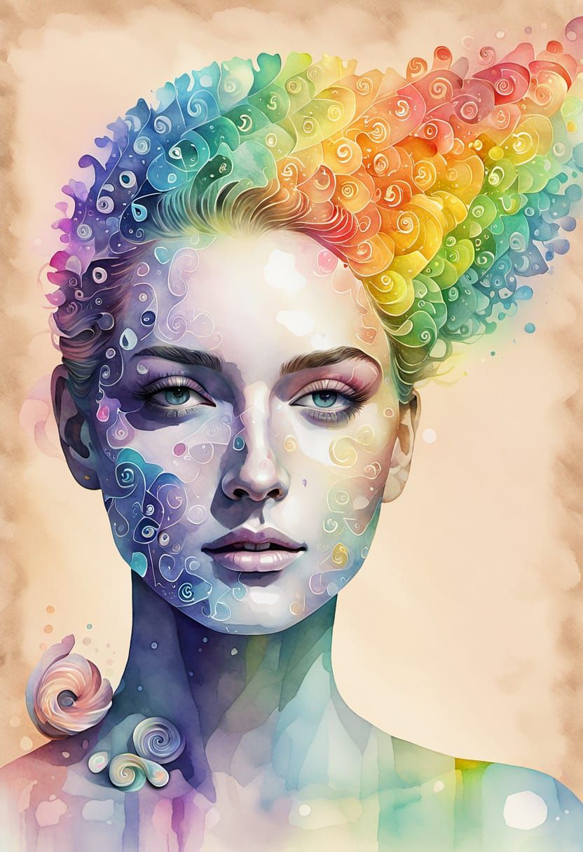 Abstract Rainbow Portrait with Digital Code Elements