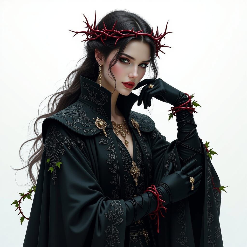 Majestic Thorn Queen in Mystical Romanticism Style