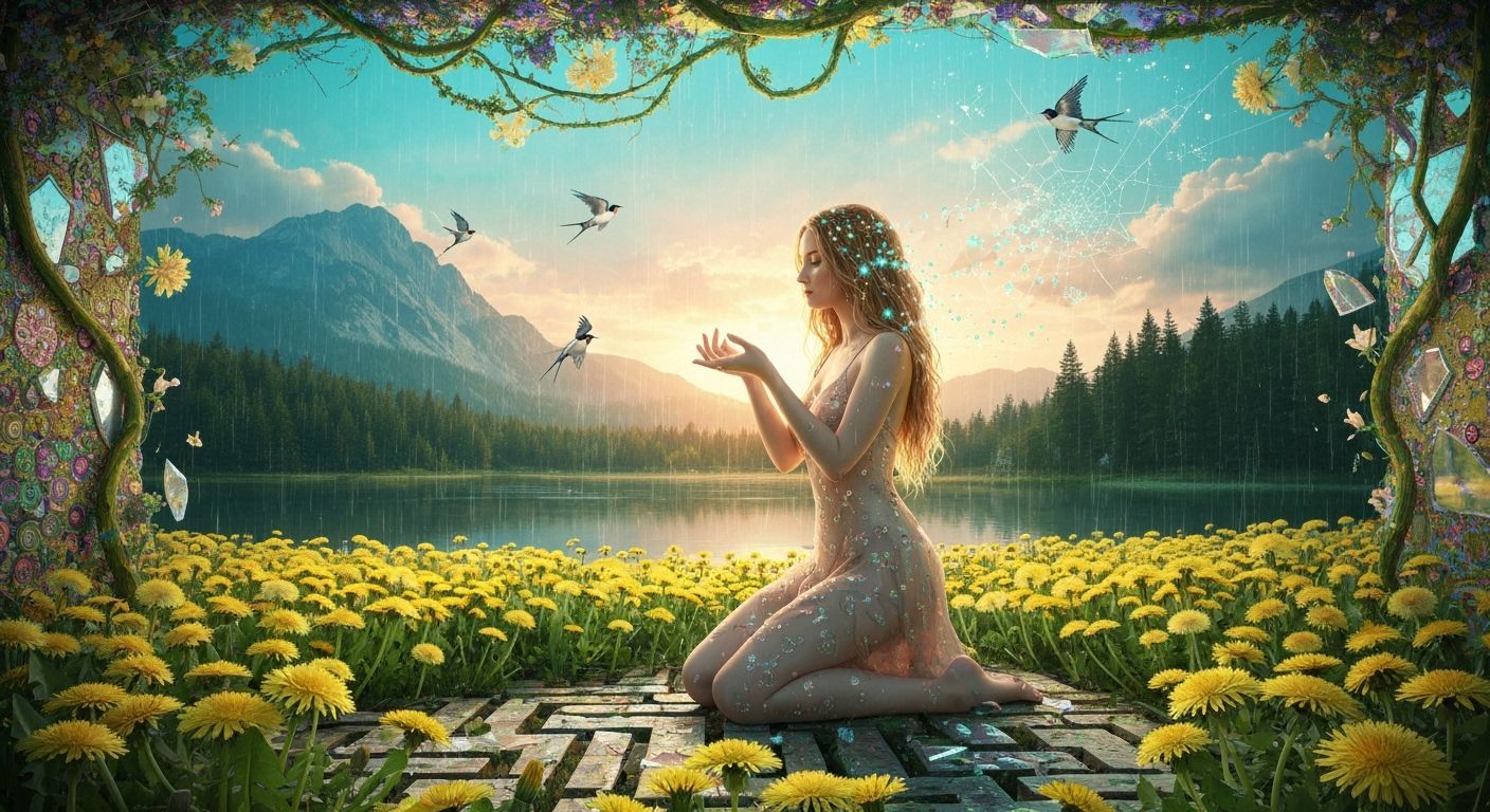 Mystical Woman in Labyrinth of Light