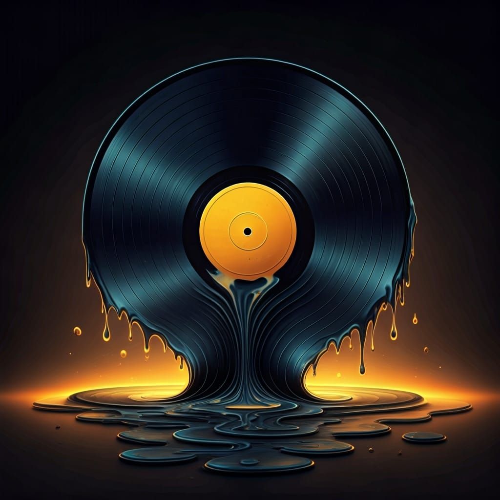 Melting Vinyl Record in Psychedelic Art Style