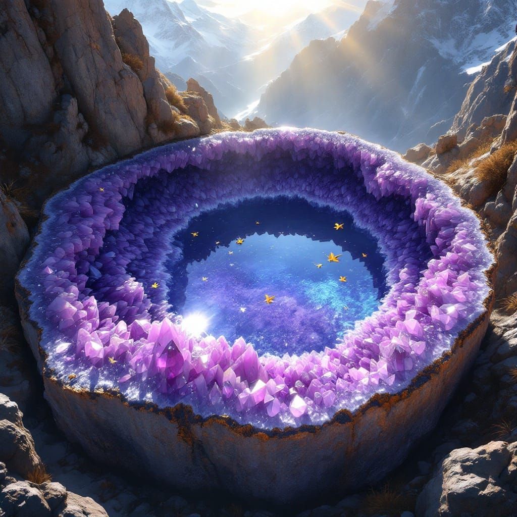 Ethereal Amethyst Geode Lake Scene