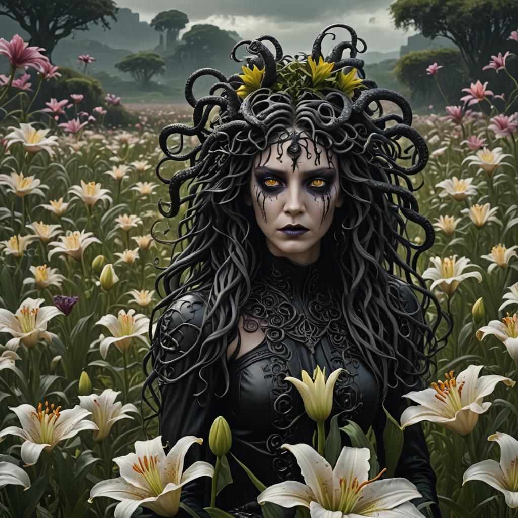 Gothic Medusa in Lily Field: Digital Matte Painting