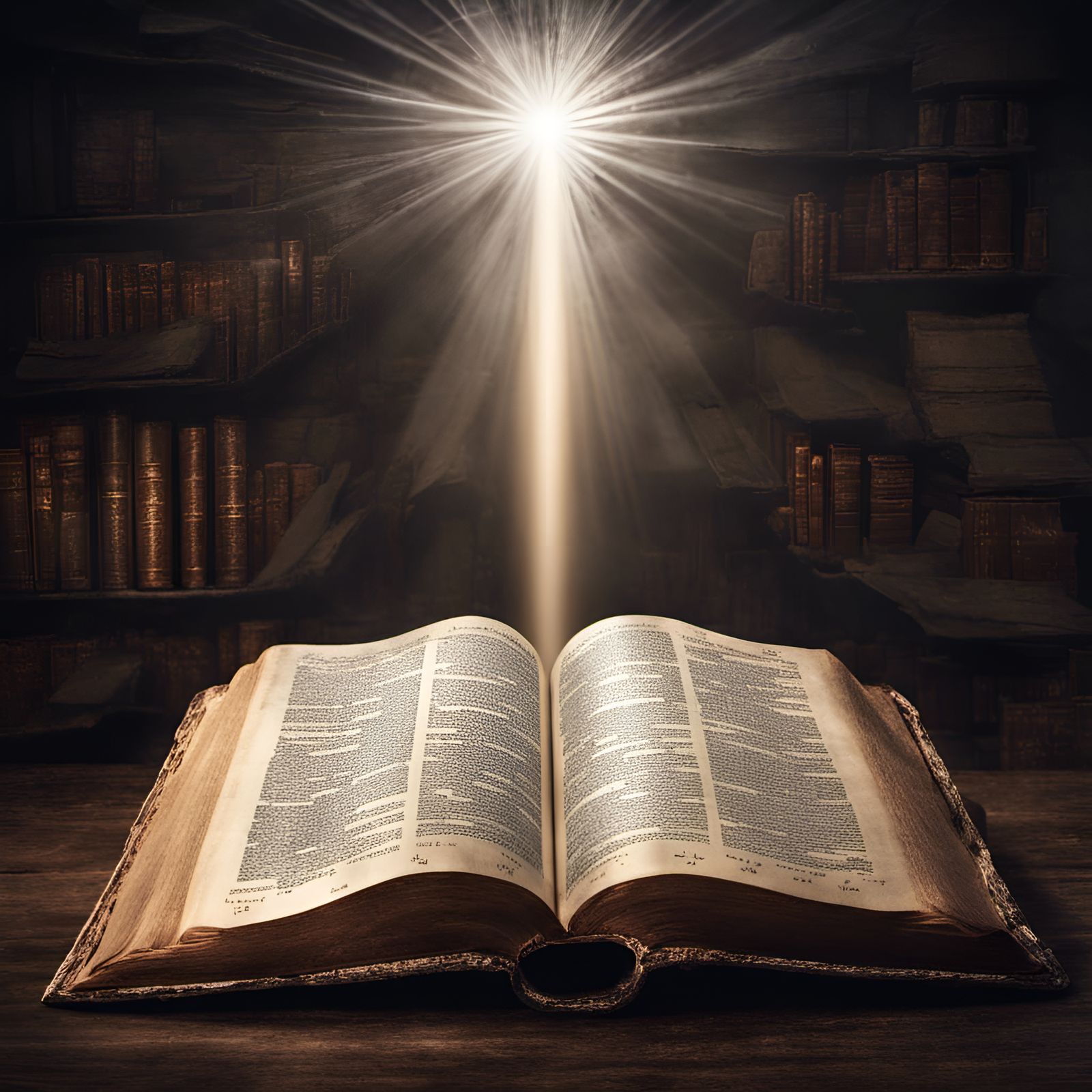 Open Bible with a ray of light shining on it through the darkness