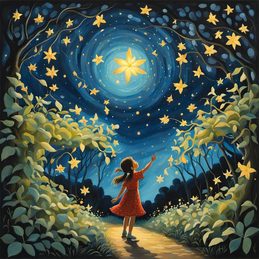Guiding Star Gouache Painting with Fireflies