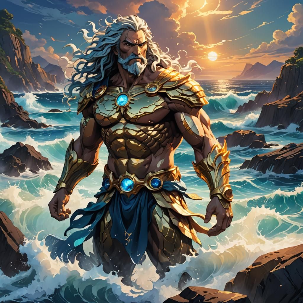 Ocean God in Vibrant Anime Style