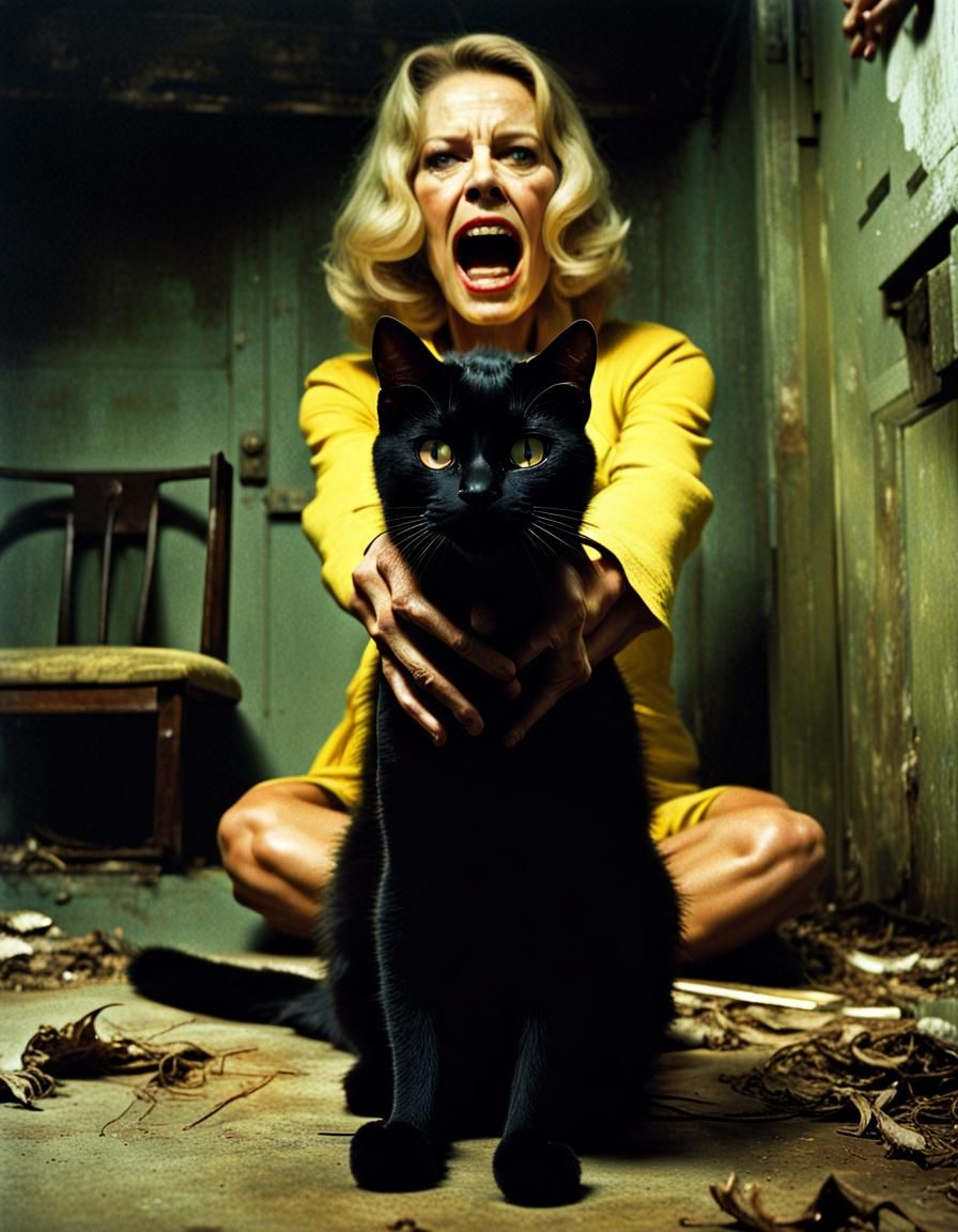 Sinister Black Cat Slasher in Giallo Horror Style
