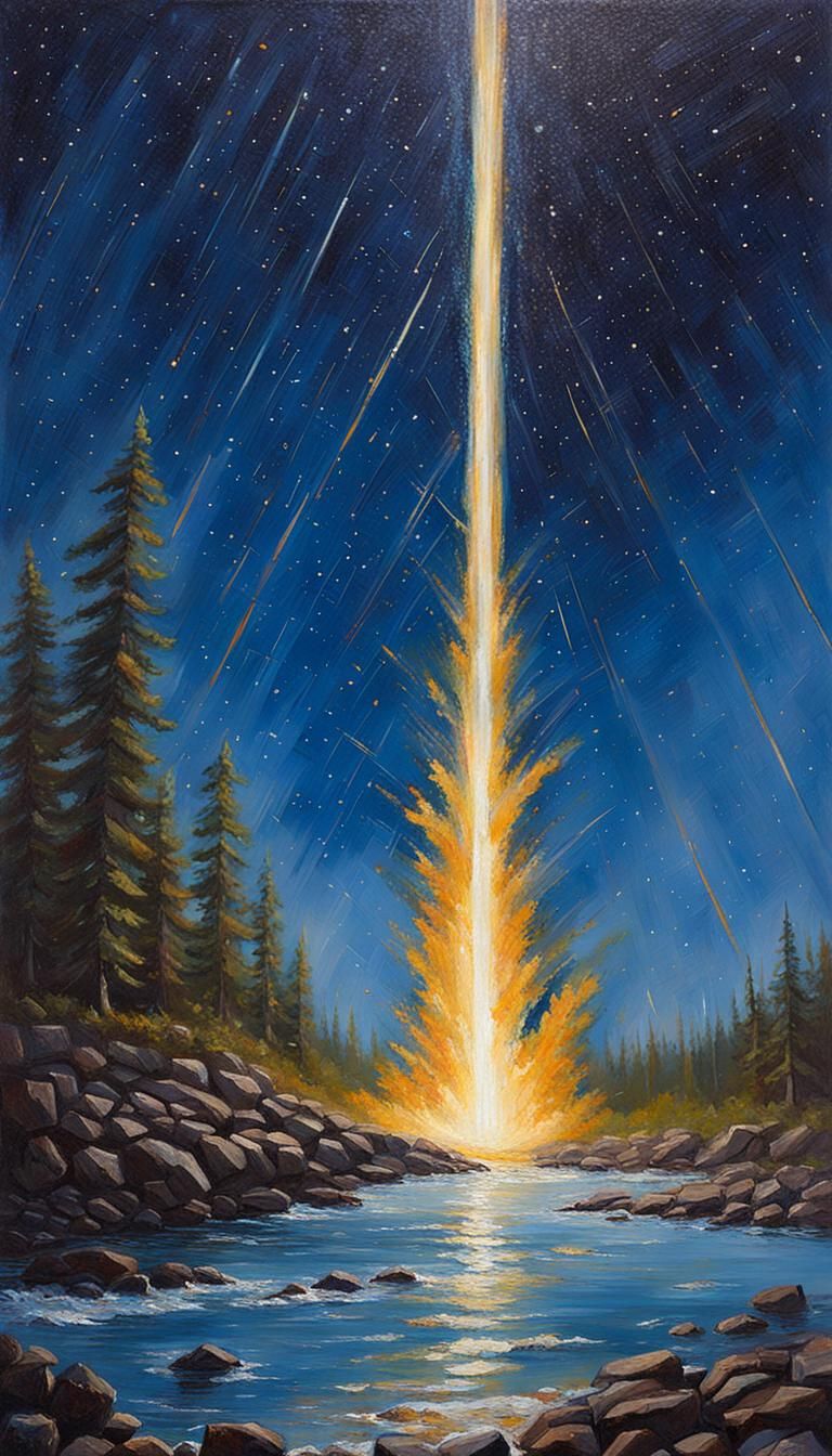 Dramatic Meteor Shower as Oil Painting