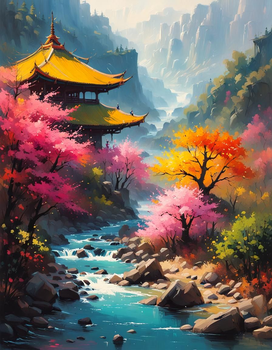 Rainbow River: Liquid Gouache Calligraphy Riverscape