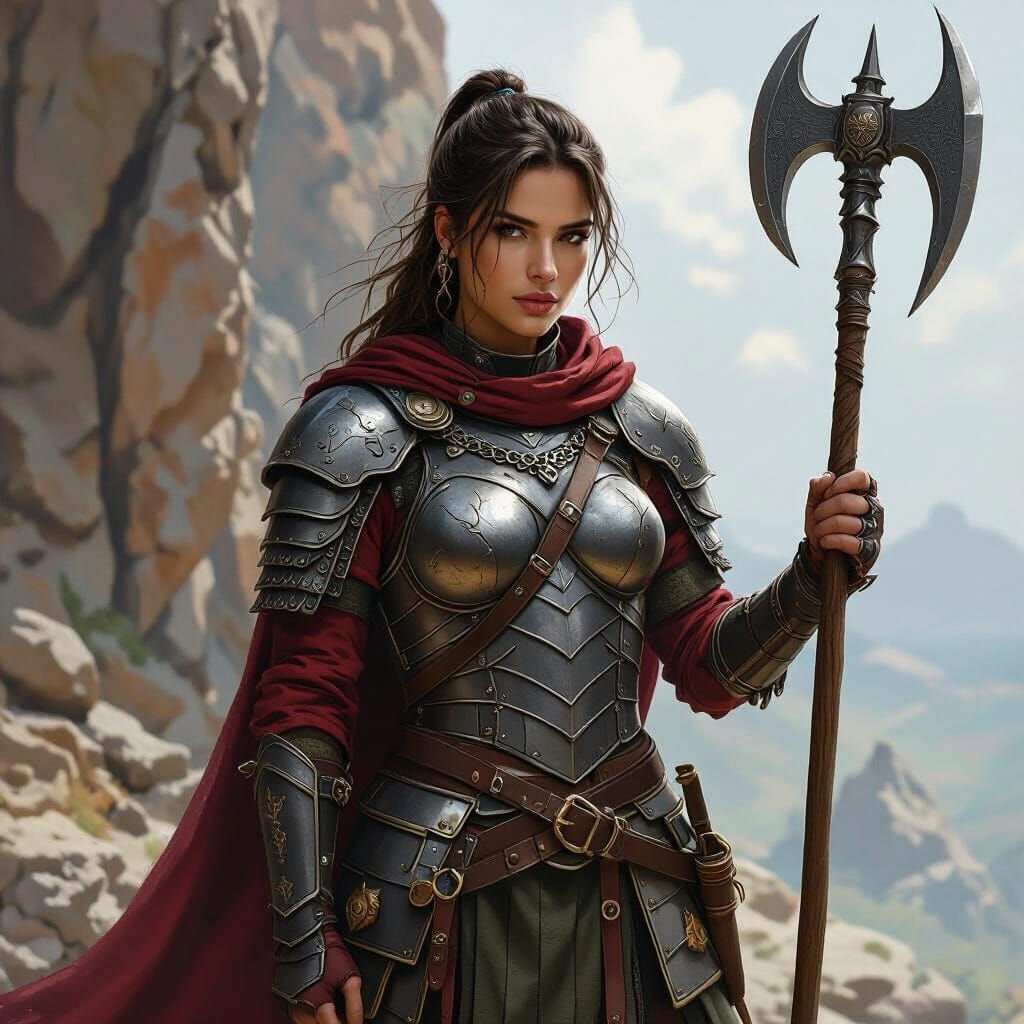 Armored Female Soldier with Halberd Fantasy Illustration