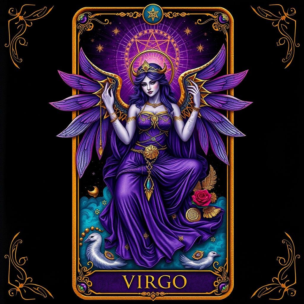 Mystical Virgo Tarot Card in Photorealistic Fantasy Style