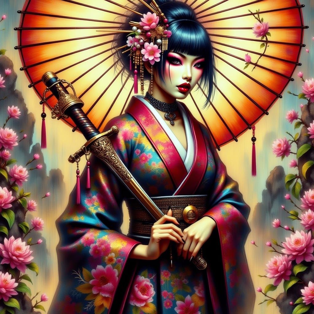Geisha Fairy Warrior in Shimmering Armor