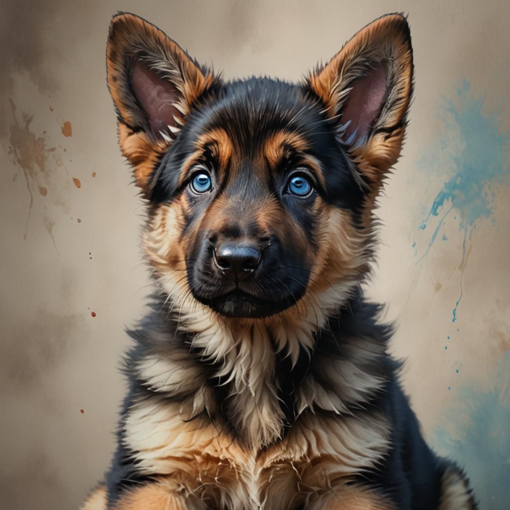 German Shepherd Puppy with Blue Eyes: Digital Art