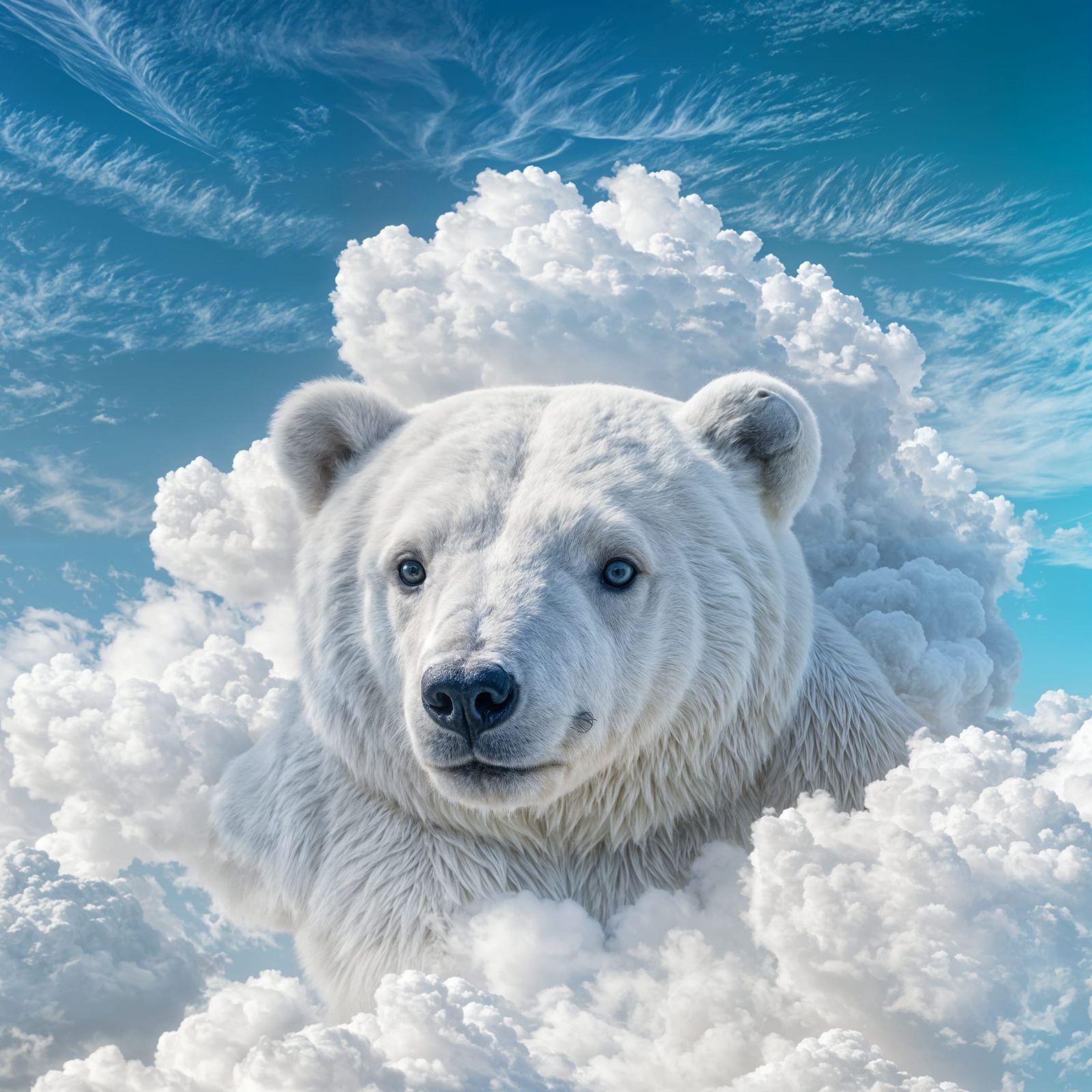 A Gentle Polar Bear Cloud Form Rises in the Bright Blue Sky