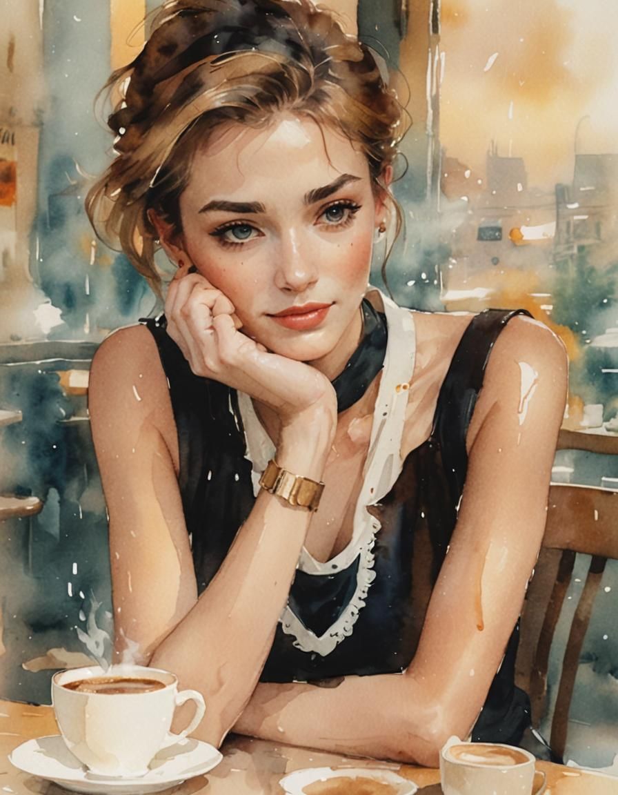 Girl in Cafe with Coffee: Cinematic Film Still