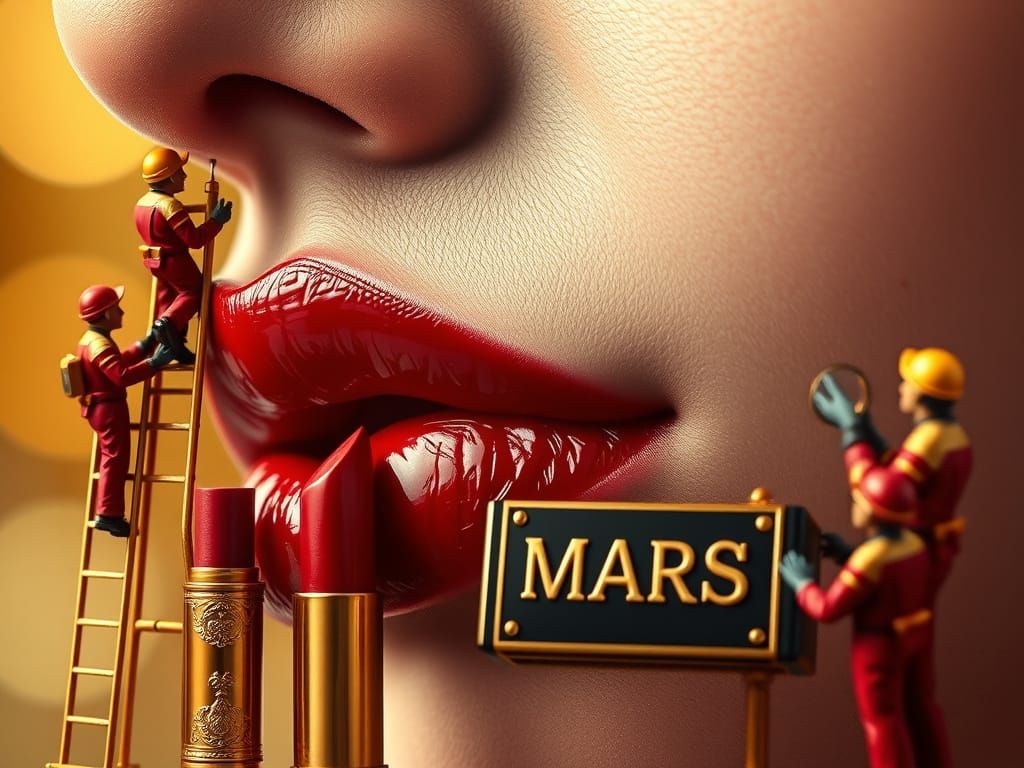 Hyper-Realistic Portrait of Glossy Red Lips in Luxury Cosmet...