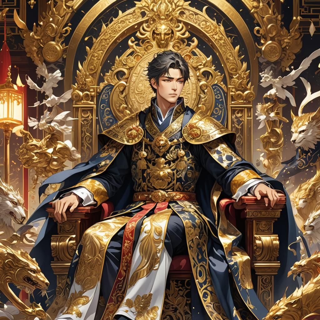 Regal Man on Throne in Anime Style