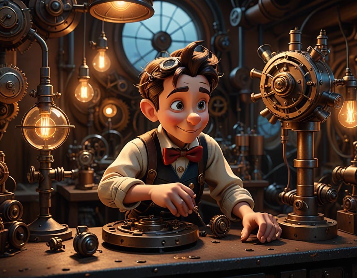 Steampunk Geppetto Assembles Metallic Pinocchio Doll