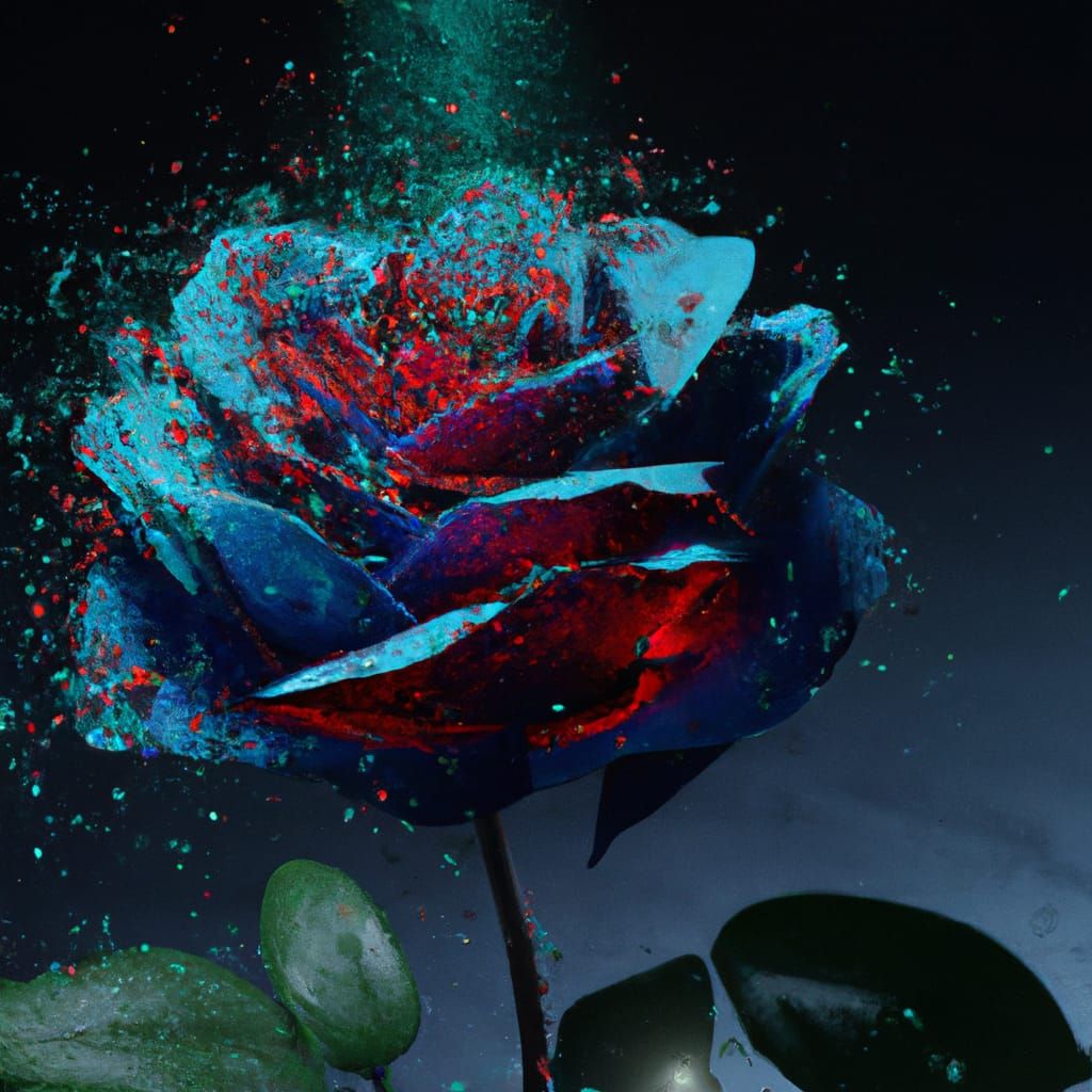 Blue Rose with Flowing Particles, Digital Art