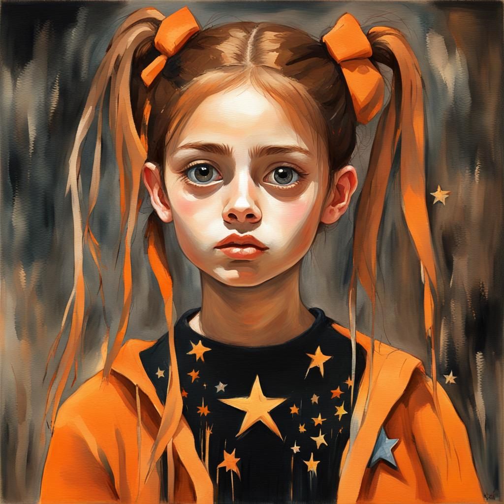 Girl with Star Eyes: an Impressionist Gouache Painting