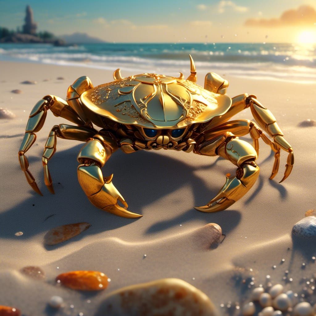 Golden Crab on Sunny Beach: Matte Painting