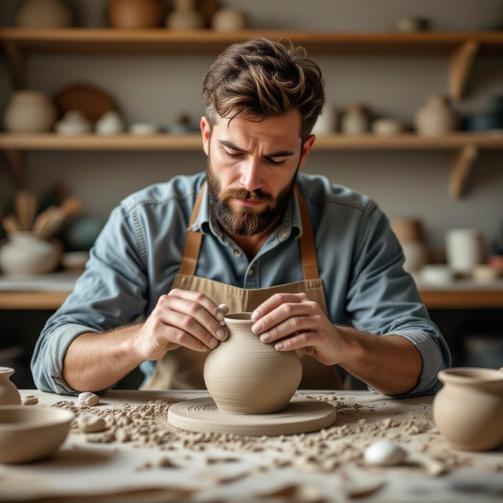 Man Sculpting Clay into Art
