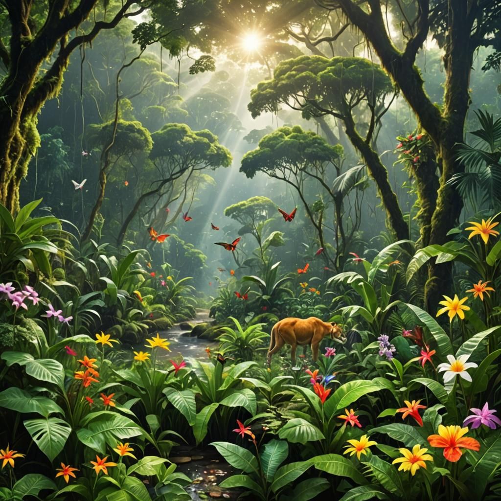 Lush Amazonian Rainforest with Divine Light