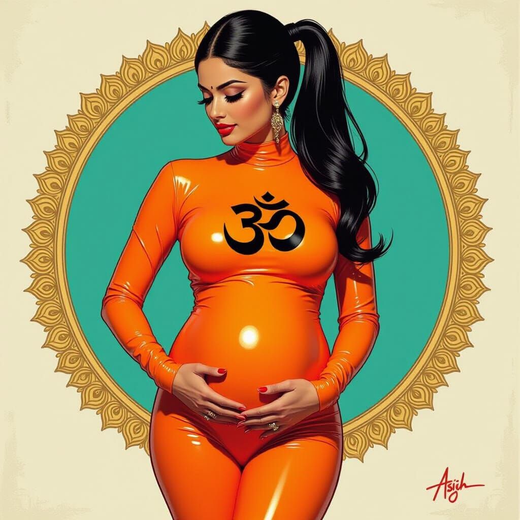 Indian Woman in Orange Catsuit, Digital Art