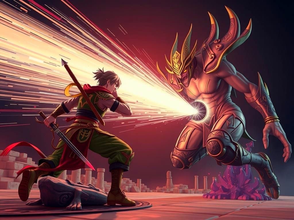 Dynamic Anime Warrior Energy Strike in 3D Style