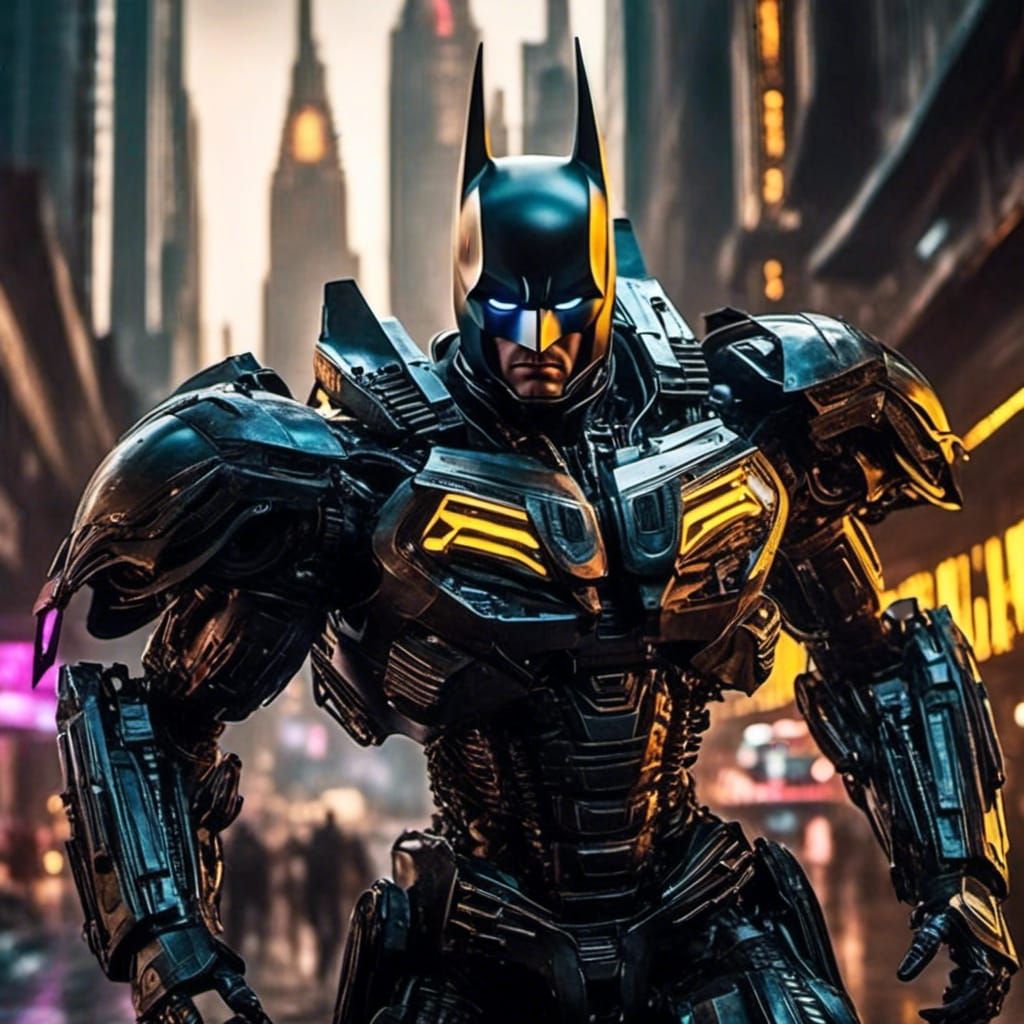 Mecha Batman Portrait in Biopunk Style