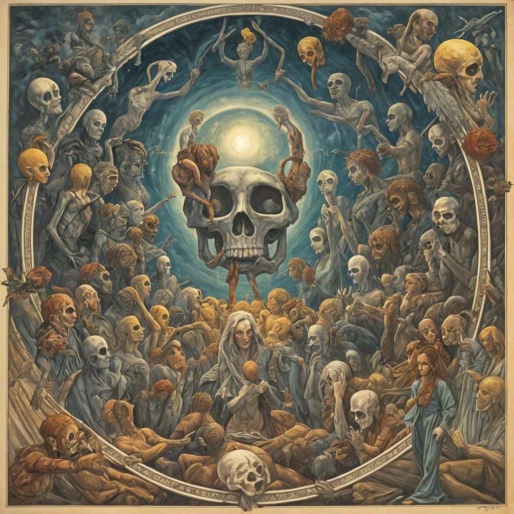 Surrealist Masterpiece of Life and Death Disciples