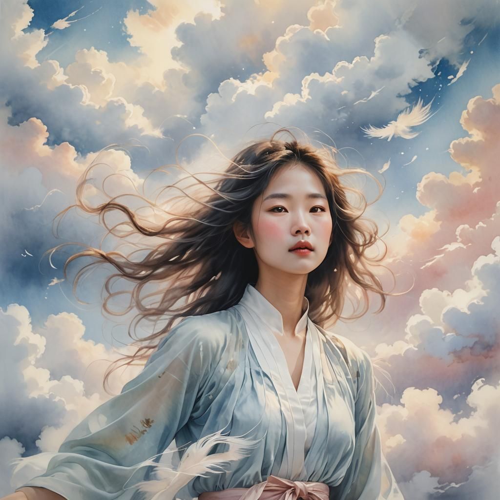 Ethereal Portrait of Kayako Saeki in Watercolor Style