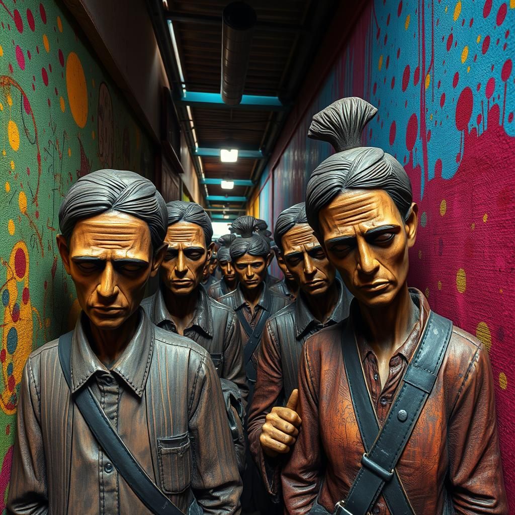 Expressionist Commuters Carved in Wood