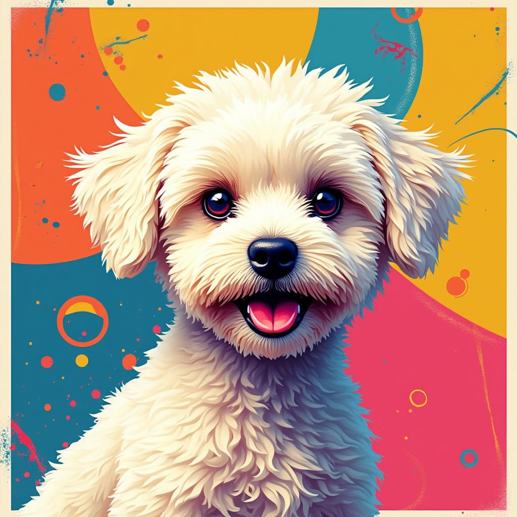 Playful Bichon Frise in Graphic Screen Print Style
